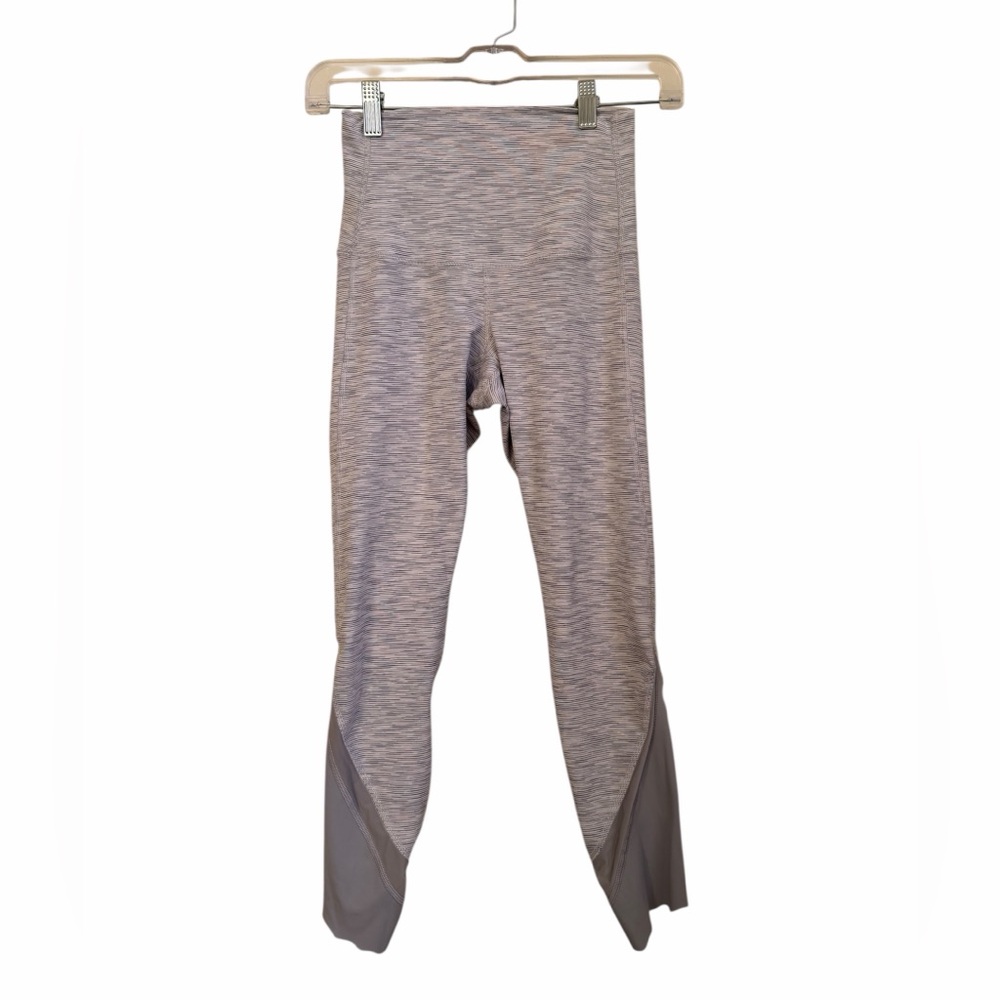 Lululemon Wunder Under Scalloped Hem Grey Stripe Crop Yoga Running Leggings 4